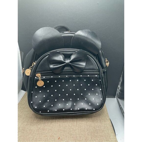 Little Minnie Mouse Bow Black Back Pack - Picture 2 of 8
